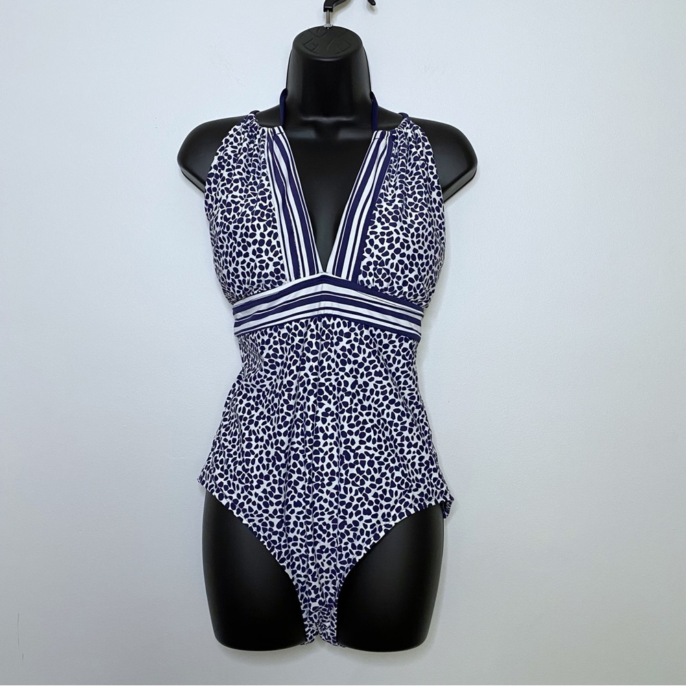 La Blanca One Piece - Striped Dot Crisscross Swimsuit Size 14